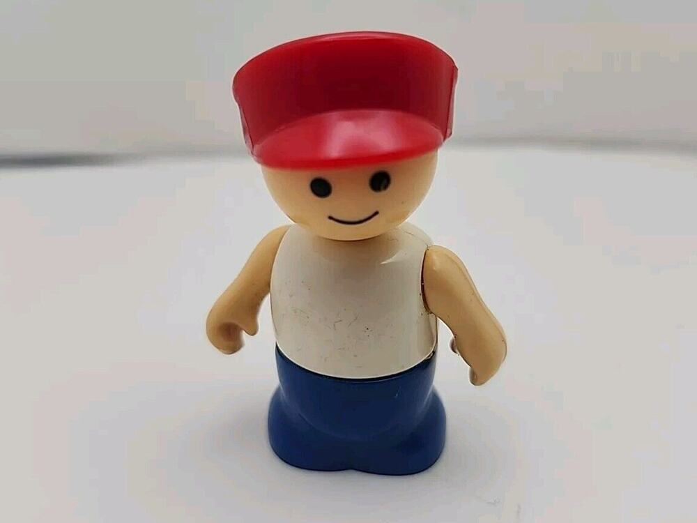 Vintage Shelcore Playmates Little People Man with Red Hat Blue Pants EUC